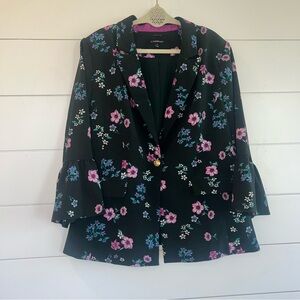 LANE BRYANT The Bryant Blazer 20 Floral Black Bell Sleeves Romantic Boho Career
